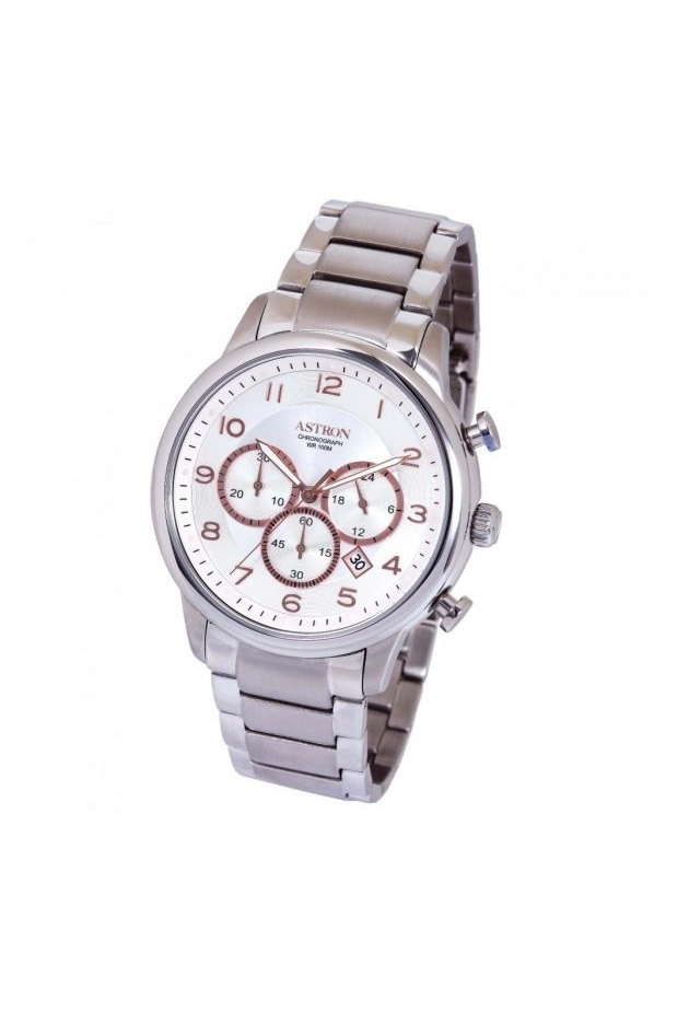 Ceas barbatesc ASTRON, quartz, bratara metalica, argintiu, 45 mm