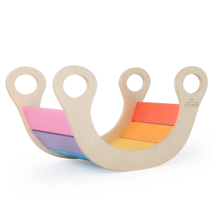 Дървена многофункционална играчка Tutu Rocker от Tutu Toys, цветовете на дъгата