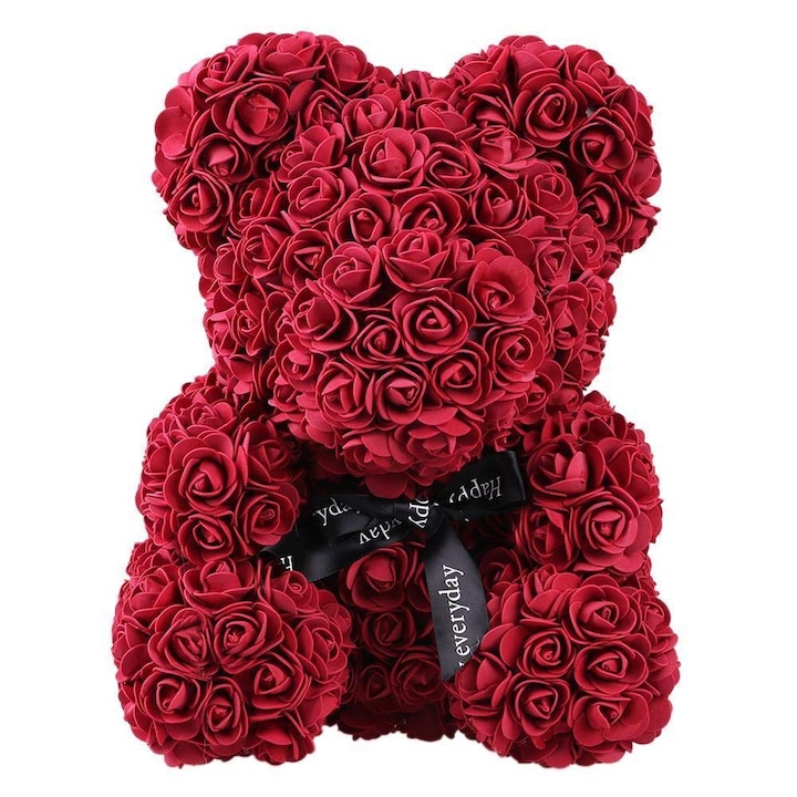 Плюшено мече от рози Rose Bear Ръчно декорирано, височина 25см - Тъмно кафяво