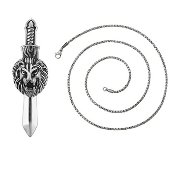Lant cu pandantiv sabie cap Leu,otel inoxidabil,33grame Lant cu pandantiv sabie cap Leu,otel inoxidabil,33grame