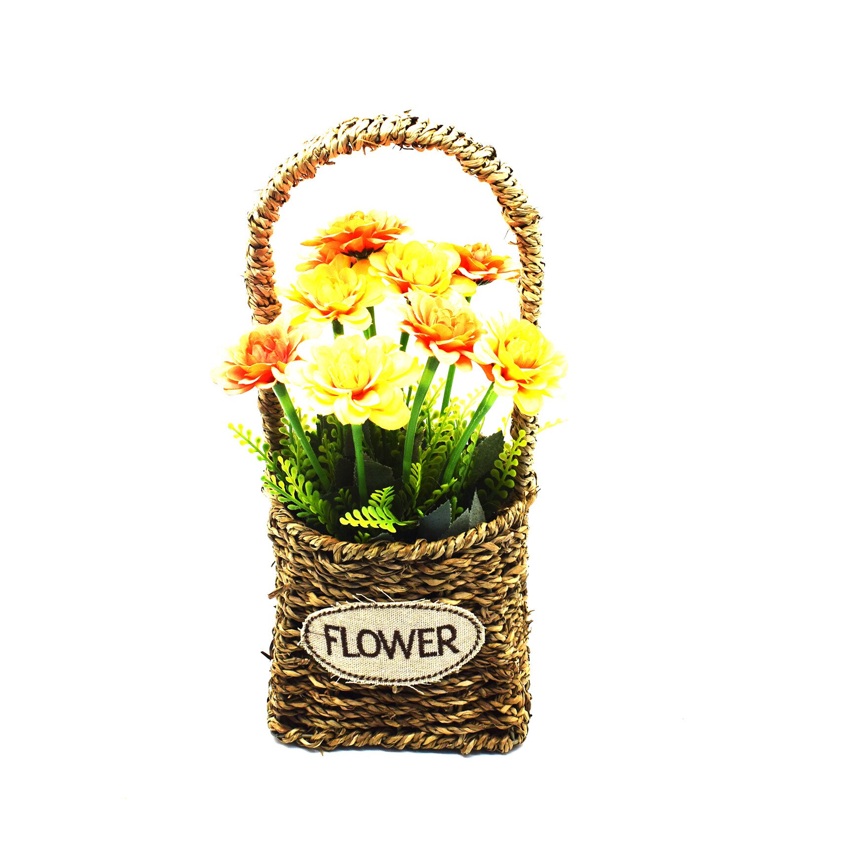 Aranjament floral, plastic si iuta, glaben si porocaliu, D2855
