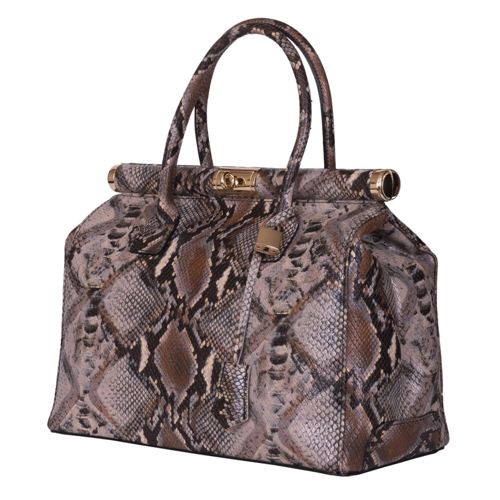 Geanta din piele cu model sarpe Florelle gri