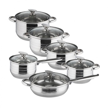 Set oale si tigai otel inoxidabil, cu capace, (12 piese) Jumbo Gourmet Line Blaumann BL 3135 Set oale si tigai otel inoxidabil, cu capace, (12 piese) Jumbo Gourmet Line Blaumann BL 3135