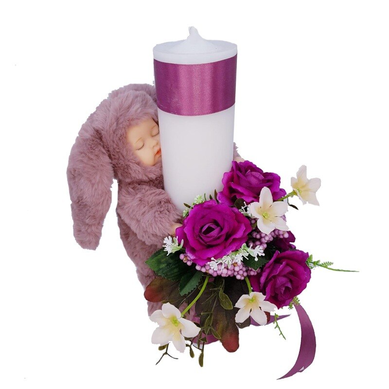 Lumanare pentru botez,cu Iepuras,Mov