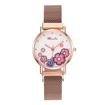 Ceas dama, Meibo CS1106, model Starry Sky, elegant, bratara magnetica, imprimeu floral rosu Ceas dama, Meibo CS1106, model Starry Sky, elegant, bratara magnetica, imprimeu floral rosu