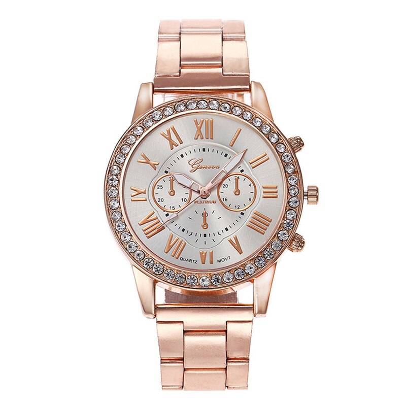 Ceas Geneva Dama Quartz Casual Elegant Alb, PN999595AB, curea din metal (zale), afisaj Analog