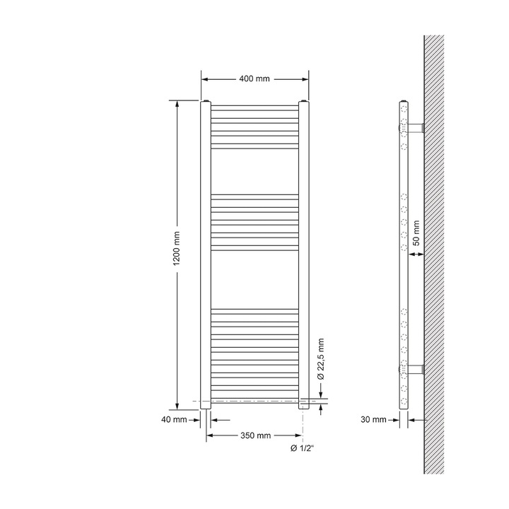 Calorifer baie LuxeBath, otel, negru mat, 400x1200 mm, supapa de aerisire