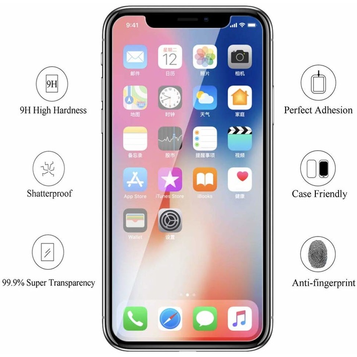 Протектор MyStyle, за Apple iPhone X Case Friendly, съвместим с всеки калъф, Diamond Clear, стъкло