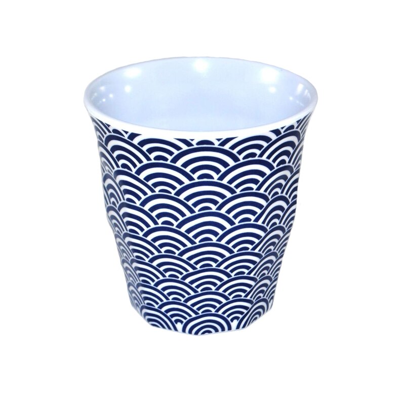 Pahar Melamina, model Valuri, Diametru 8.6 cm, 150 ml, Alb/Albastru