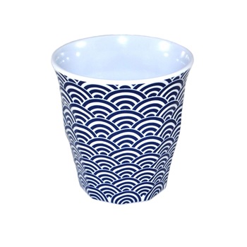 Pahar Melamina, model Valuri, Diametru 8.6 cm, 150 ml, Alb/Albastru Pahar Melamina, model Valuri, Diametru 8.6 cm, 150 ml, Alb/Albastru