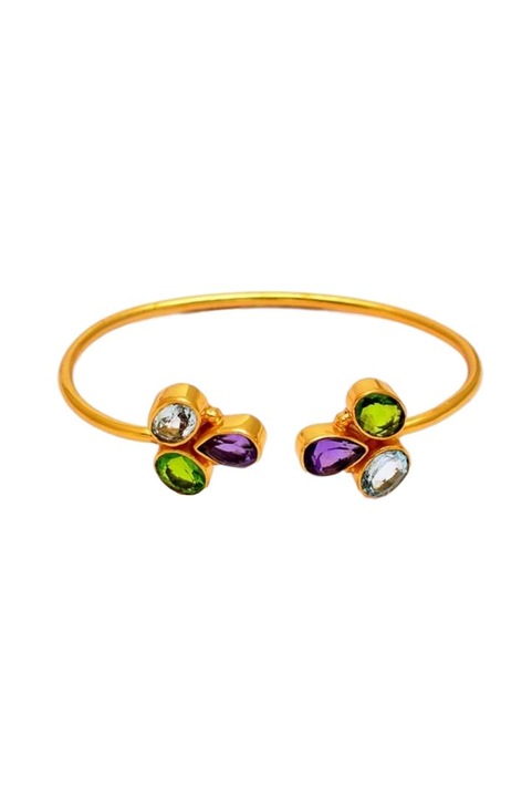 Bratara DITA VON HELEN, argint 925 placat cu aur 18K, 20 gr, Ametist, Peridot, Topaz Albastru
