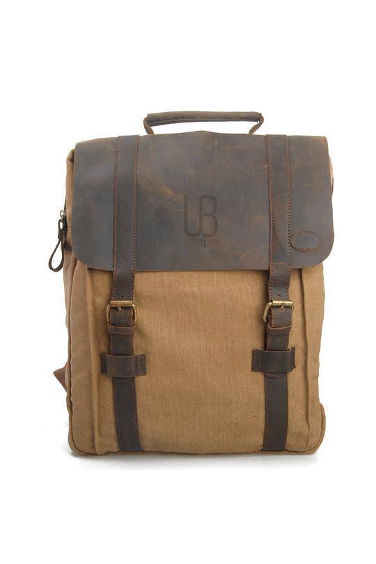 Rucsac din piele naturala si material textil URBAN BAG Lugano Khaki
