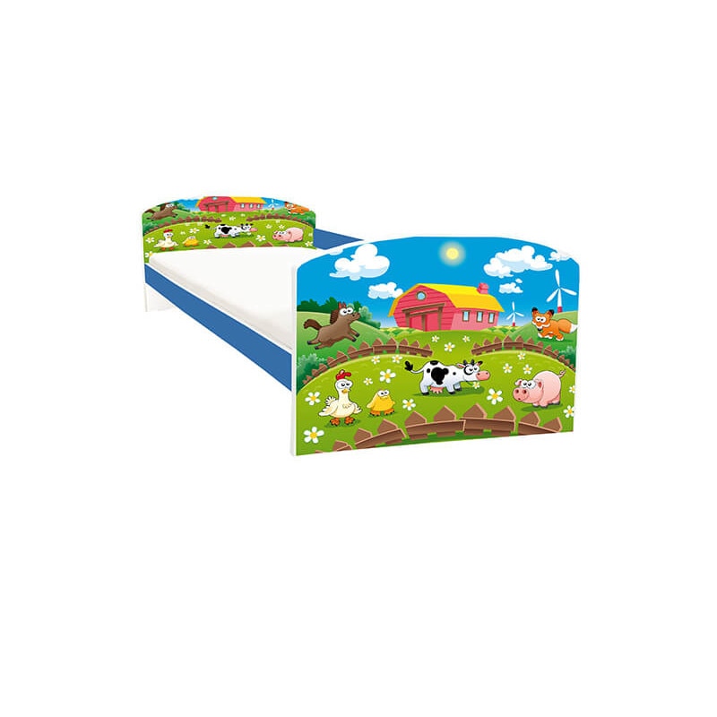 Pat copii Ferma fericita albastru 144x75x58 cm - 2-8 ani