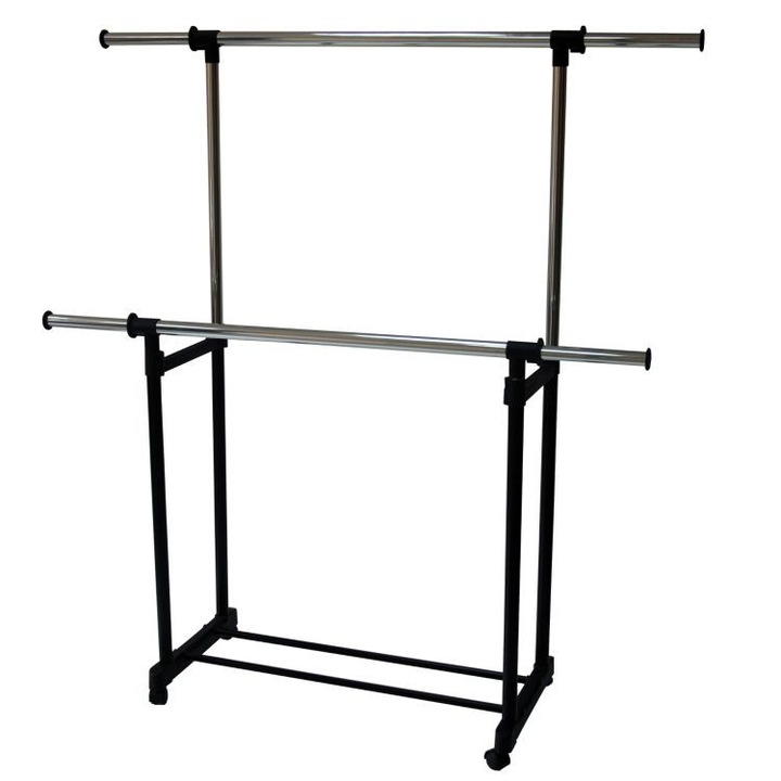 Suport haine dublu Palmonix, mobil, reglabil pe inaltime, pentru imbracaminte, negru