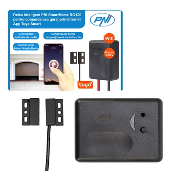 Releu inteligent PNI SmartHome RG120 WiFi pentru comanda deschidere usa garaj/poarta monitorizata prin internet cu App Tuya Smart, compatibil Amazon Alexa si Google Home Releu inteligent PNI SmartHome RG120 WiFi pentru comanda deschidere usa garaj/poarta monitorizata prin internet cu App Tuya Smart, compatibil Amazon Alexa si Google Home