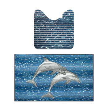 Covoras baie Friedola, model delfin, albastru, set 2 bucati, 48 x 80 x 48 cm Covoras baie Friedola, model delfin, albastru, set 2 bucati, 48 x 80 x 48 cm