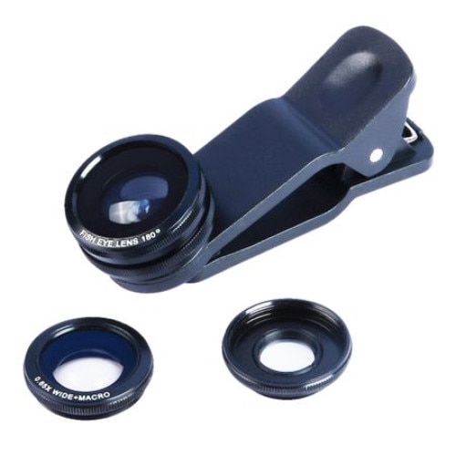 Kit Lentile Foto 3-in-1 Fisheye, Wide Angle si Macro pentru telefon/tableta, Negru