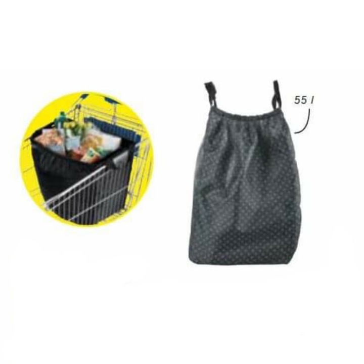 Чанта за пазар TopMove, 55 литра, закачалка за пазарска количка,черна, точки