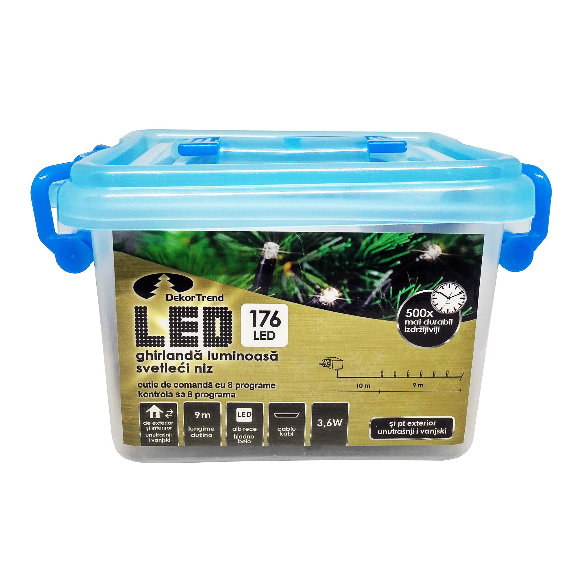 Ghirlanda luminoasa Dekortrend, KDV 173, 170 LEDuri, lungime 9m, albastru, cablu negru, cu cablu alimentare 10m, interior-exterior