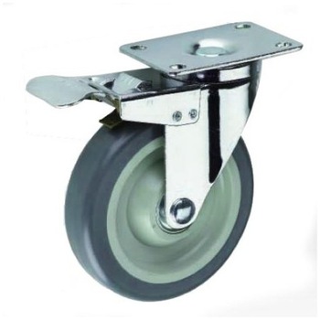 Roata furca pivotanta cu frana , TPR gri 100 x 31 mm , greutate maxima suportata 130 kg , greutate produs 850 grame Roata furca pivotanta cu frana , TPR gri 100 x 31 mm , greutate maxima suportata 130 kg , greutate produs 850 grame