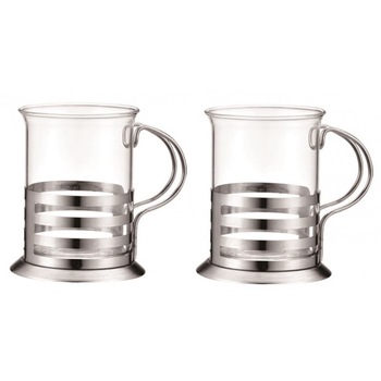 Set 2 cani , din sticla cu suport din inox , 200ml , Swbsa,Grunberg GR330 Set 2 cani , din sticla cu suport din inox , 200ml , Swbsa,Grunberg GR330