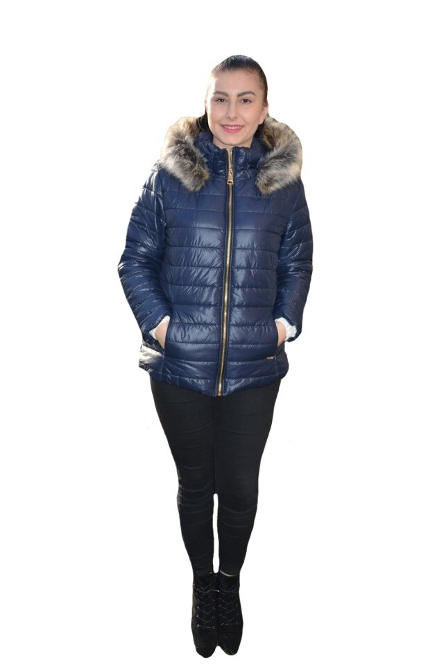 Jacheta rafinata de toamna-iarna ,guler fronsat si gluga detasabila,D&J Exclusive,bleumarin,60 EU
