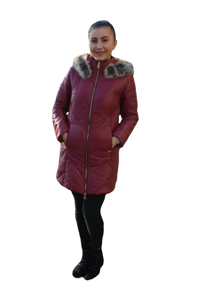Jacheta moderna Anya ,lunga cu gluga detasabila,D&J Exclusive,bleumarin, Marsala
