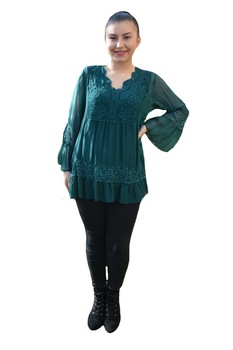 Bluza Amalia ,insertii de broderie si decolteu in V ,D&J Exclusive, Verde Bluza Amalia ,insertii de broderie si decolteu in V ,D&J Exclusive, Verde