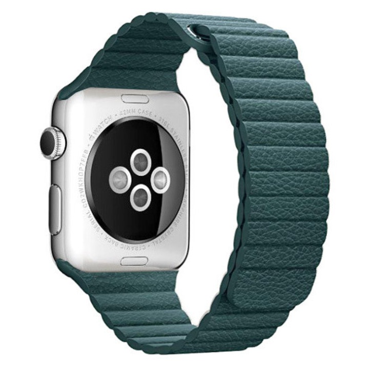 Curea din piele, Compatibila cu Apple Watch, Leather Loop, Verde, 38/40/41 mm