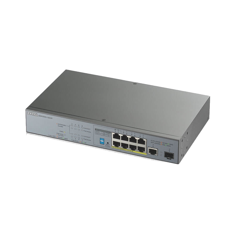 Switch ZYXEL GS1300-10HP, 8 Porturi, cu management, PoE, Gigabit