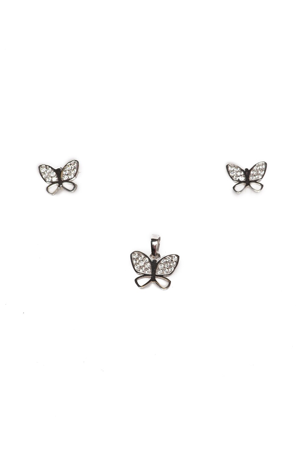 Eva Nobile, Set de pandantiv si cercei cu tija, din aur de 14K, Argintiu