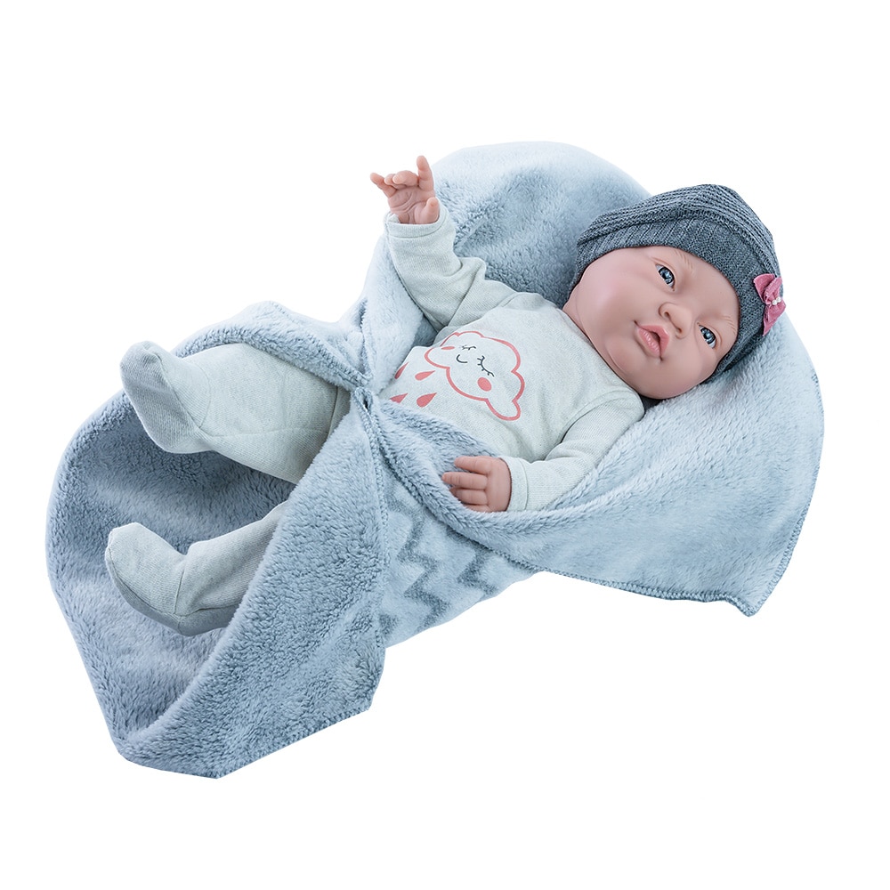 Bebelus Paola Reina - Fetita cu paturica gri - BEBITA, 45 cm