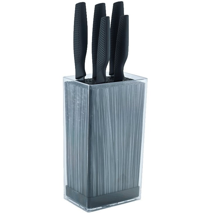 Set cutite Aurora AU861, 6 piese, otel inoxidabil, suport cutite, negru