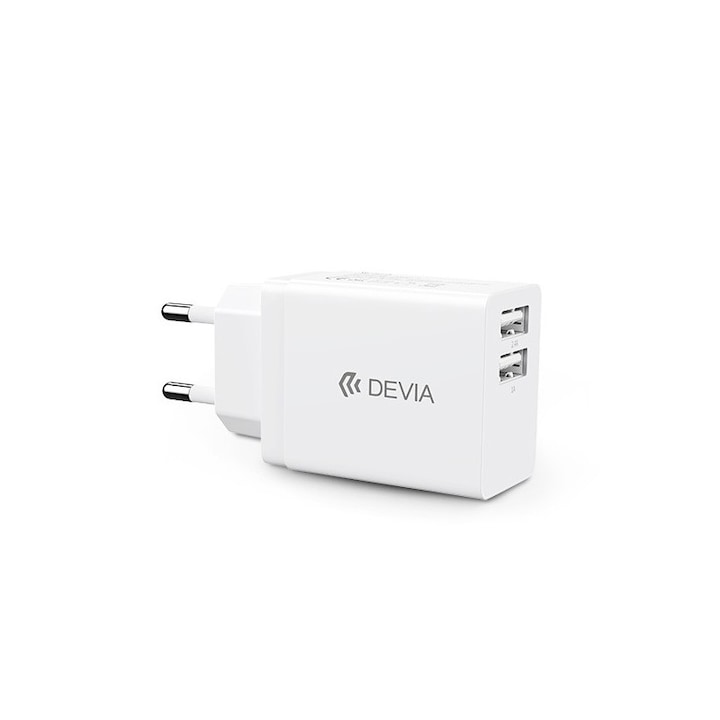 Devia univerzális USB hálózati töltő adapter 2xUSB - 5V/2,4A - Devia Smart Series 2 USB Charger - fehér