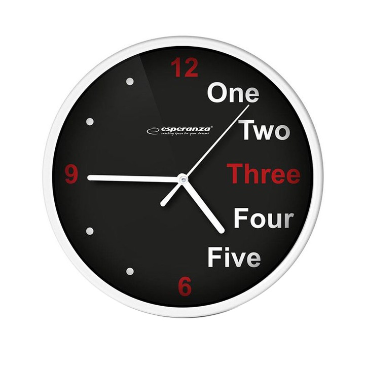 Стенен часовник Esperanza, Кварцов механизъм, Диаметър 20 см, Бял/Черен
