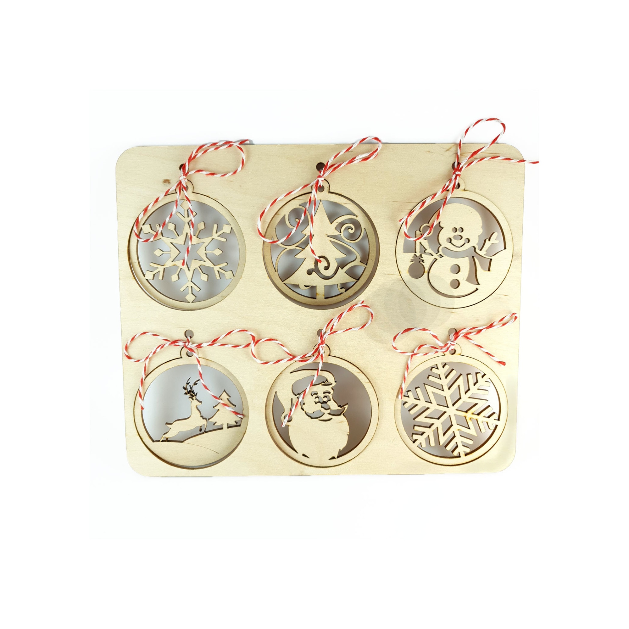 Set globuri de Craciun din lemn, globuri detasabile, marimea 19.5x23.5x0.3 cm