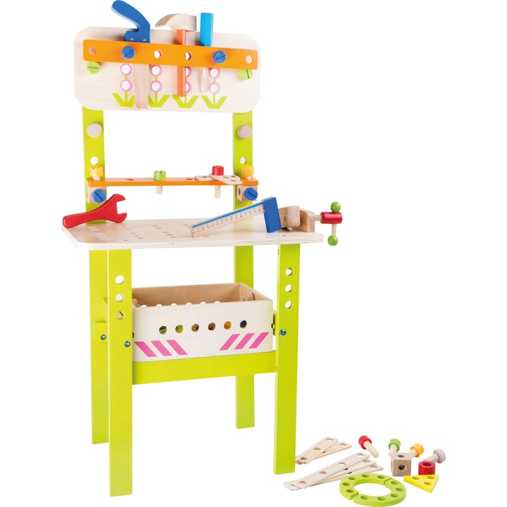 Banc de lucru copii Spring, Legler, din lemn, cu 72 accesorii incluse