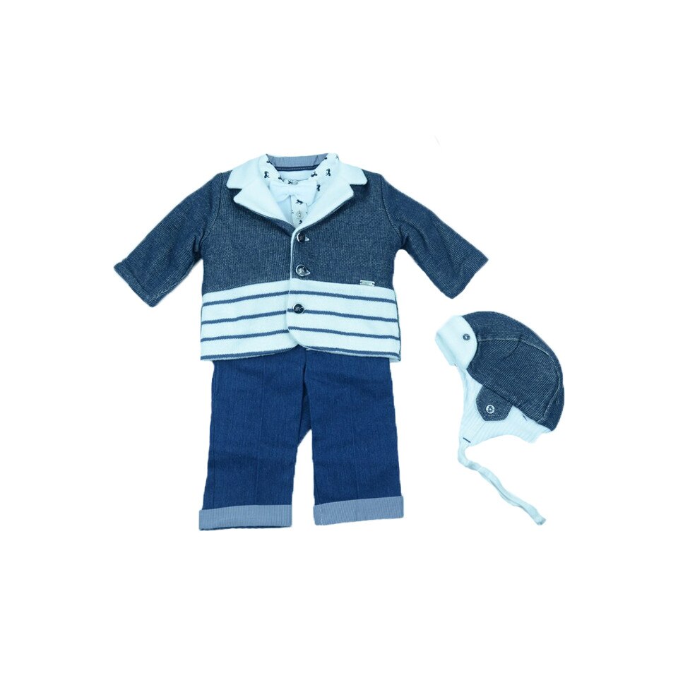 Compleu 5 piese geaca, bluza, pantaloni, papion si caciula pentru bebelusi Baby Colibra 7394062, Multicolor, 62 cm