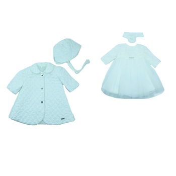 Set 4 piese palton, rochita, bentita si caciula fetite Baby Colibra 7597062, Alb, 62 cm Set 4 piese palton, rochita, bentita si caciula fetite Baby Colibra 7597062, Alb, 62 cm
