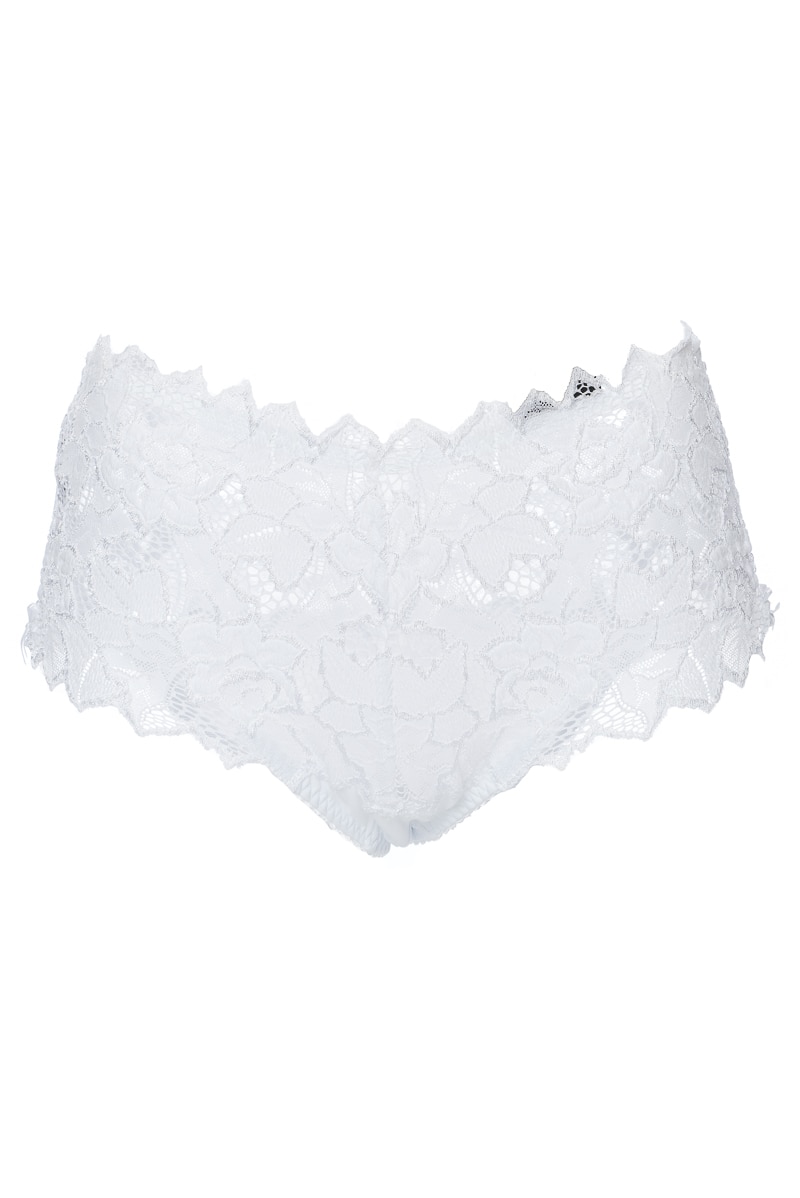 Chiloti model lat in lateral cu talie inalta, de colectie din dantela si microfibra, S Complexe Arum, Alb