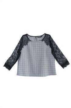 Bluza combinata cu dantela, de dama, Alb/negru, Zara, XL EU Bluza combinata cu dantela, de dama, Alb/negru, Zara, XL EU