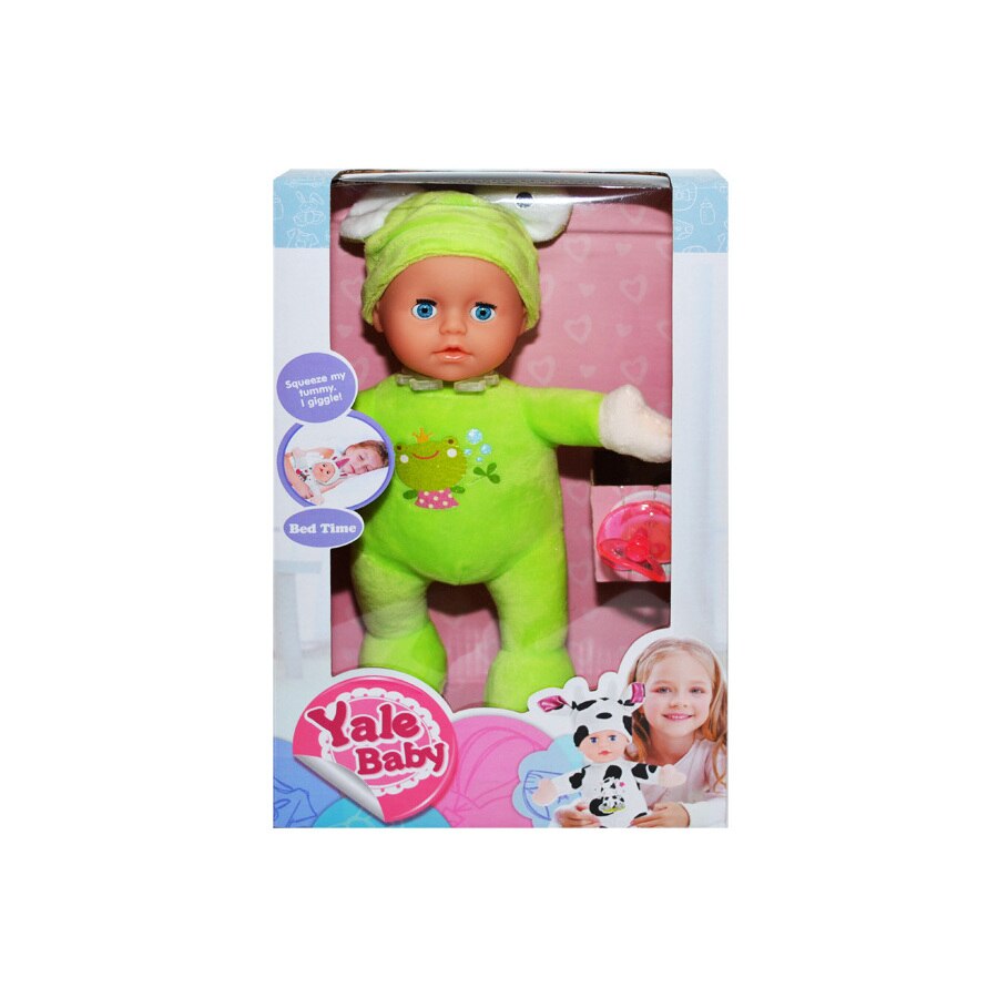 Papusa Tip Bebelus, costum verde,in cutie