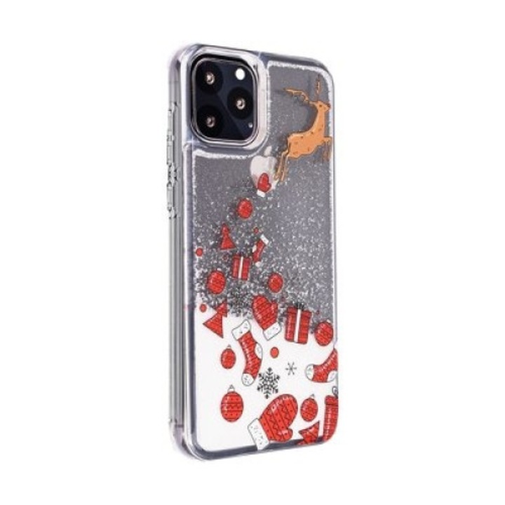 iPhone 11 Pro Max tok, rénszarvas és karácsonyi ajándékok, karácsonyi tél, csillogó folyadék