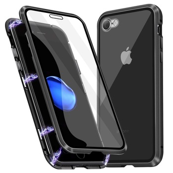 Husa Magnetic Glass 360° (sticla fata + spate) pentru iPhone 7, Negru Husa Magnetic Glass 360° (sticla fata + spate) pentru iPhone 7, Negru