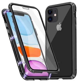 Husa Magnetic Glass 360° (sticla fata + spate) pentru iPhone 11, Negru Husa Magnetic Glass 360° (sticla fata + spate) pentru iPhone 11, Negru