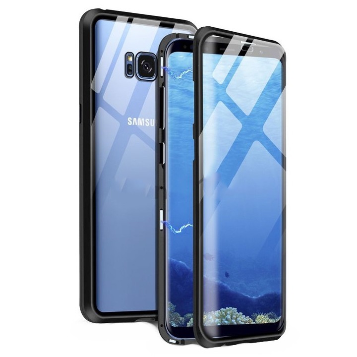 Husa Magnetic Glass 360° (sticla fata + spate) pentru Samsung Galaxy S8 Plus, Negru