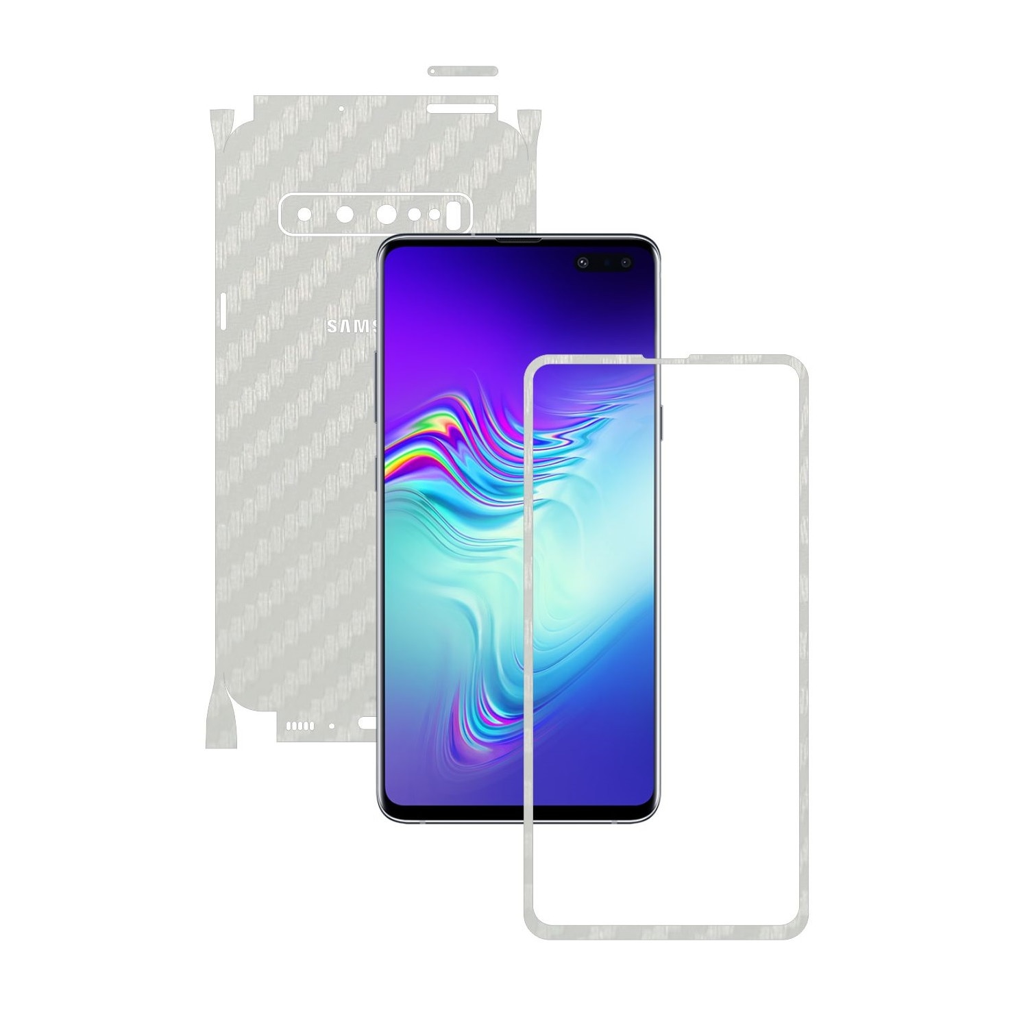 Folie Protectie Carbon Skinz pentru Samsung Galaxy S10 5G - Carbon Alb 360 Cut, Skin Adeziv Full Body Cover pentru Rama Ecran, Carcasa Spate si Laterale