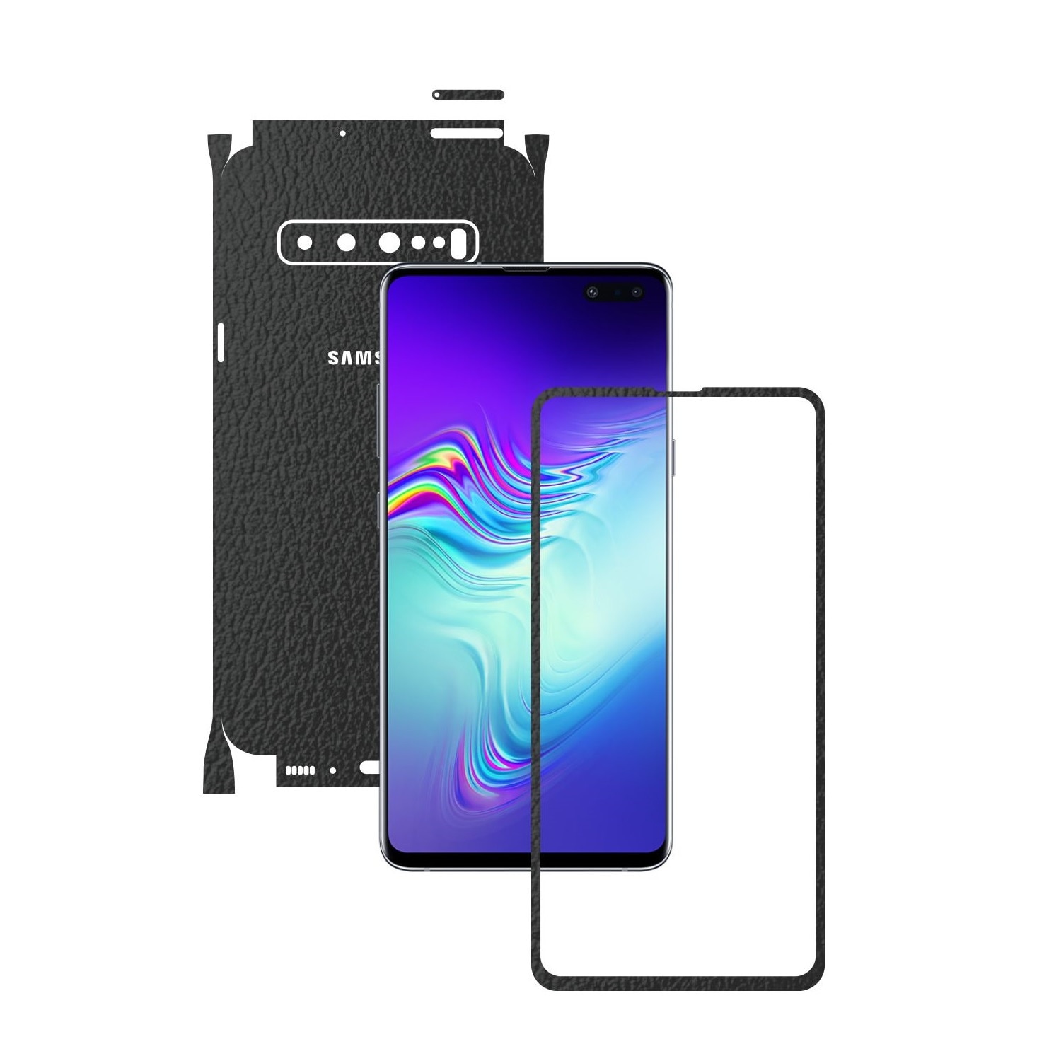 Folie Protectie Carbon Skinz pentru Samsung Galaxy S10 5G - Piele Neagra 360 Cut, Skin Adeziv Full Body Cover pentru Rama Ecran, Carcasa Spate si Laterale