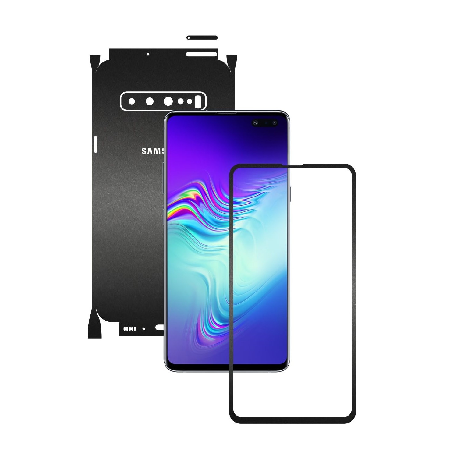 Folie Protectie Carbon Skinz pentru Samsung Galaxy S10 5G - Negru Mat 360 Cut, Skin Adeziv Full Body Cover pentru Rama Ecran, Carcasa Spate si Laterale