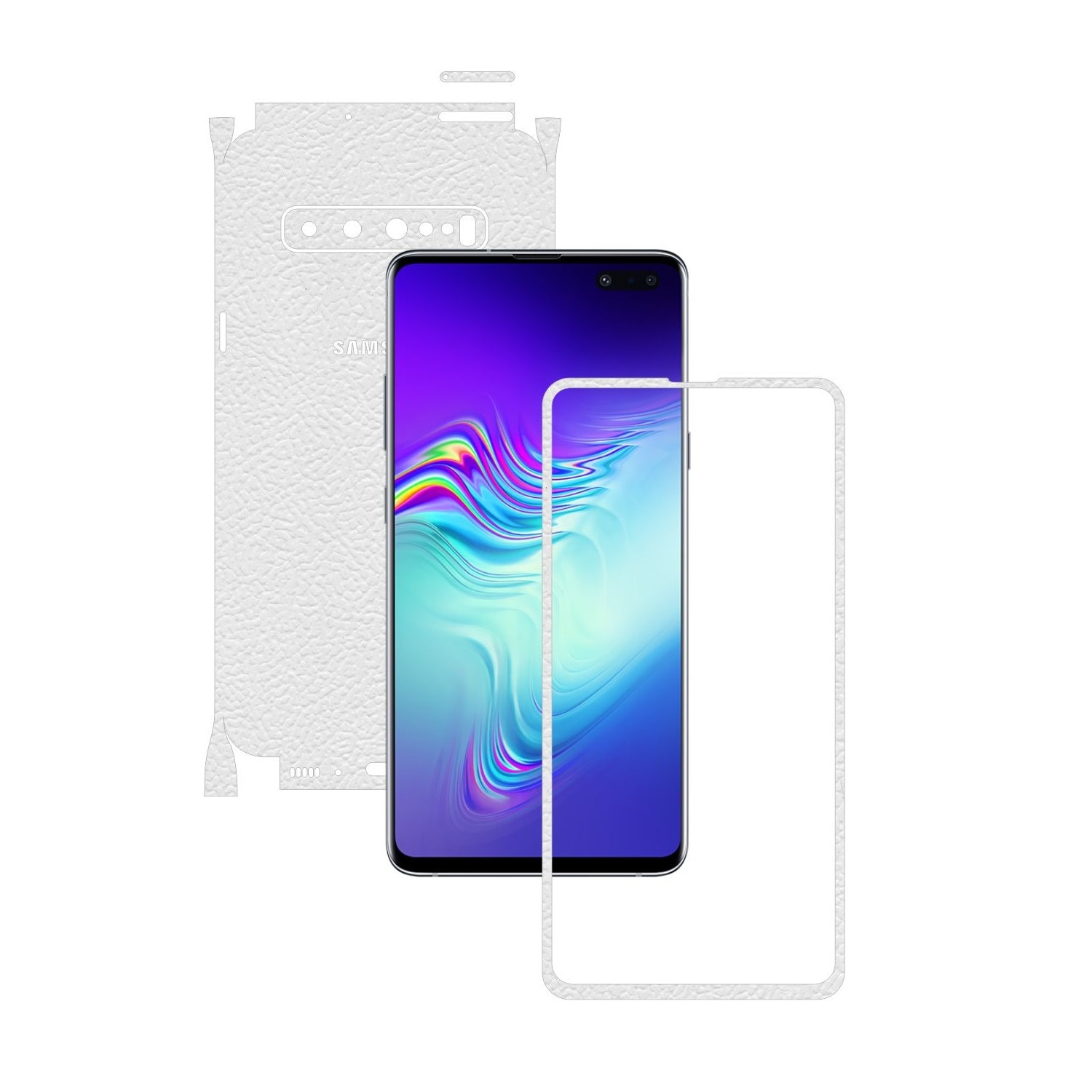Folie Protectie Carbon Skinz pentru Samsung Galaxy S10 5G - Piele Alba 360 Cut, Skin Adeziv Full Body Cover pentru Rama Ecran, Carcasa Spate si Laterale